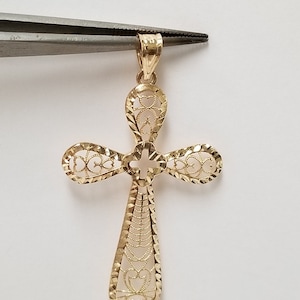 1 7/8&quot; Estate 14k Yellow Gold Cross Victorian Filigree Charm Pendant 1&quot; 2&quot; GS1450-0