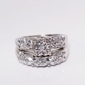 3,55 grama Rozmiar sprzedaży 5,75 Estate 14k Białe złoto .05ct Diamentowy pierścionek w kształcie serca Antyczny zaręczynowy ślub GS1607-05