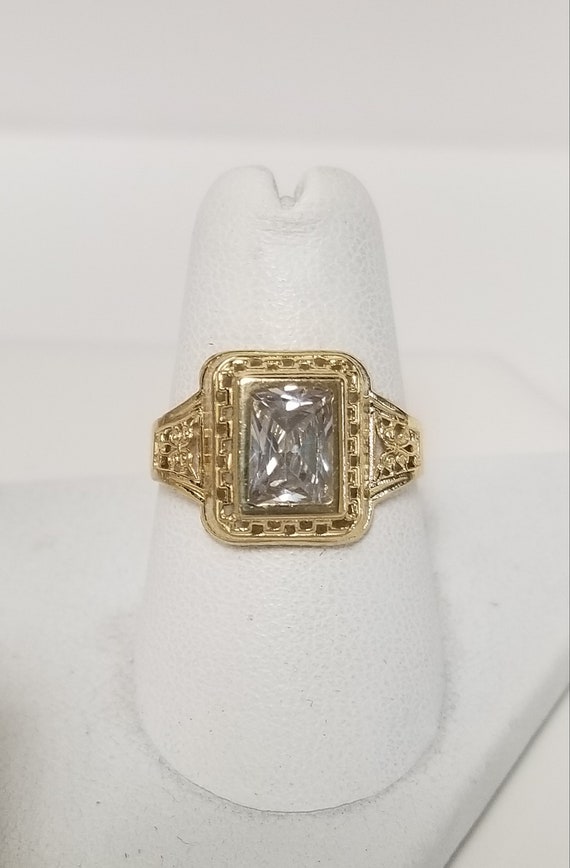 Ring Size 7.25 Estate 10k Yellow Gold CZ Diamond … - image 3