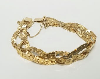 18.25 Grams 7.25" Estate 12k 1/20 Yellow Gold Filled Fancy Link 12mm Vintage Bracelet Safety Chain Twist Design GF55-05