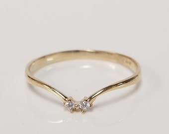 Size 7.25 Estate 14k Yellow Gold V .05ct Cz Diamond By Pass Wrap Wedding 1mm 1.5mm Band Ring G230-1