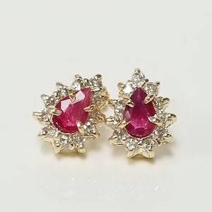 3/8" Estate 14k gult vitt guld naturliga 0,50ct rubin 0,25ct diamantörhängen örhängen GE11