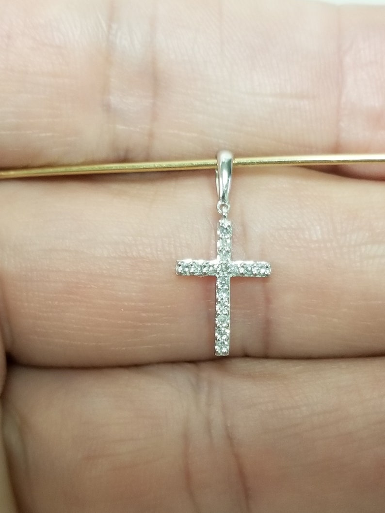 3/4 Estate 10k White Gold .075ct Diamond Cross Pendant Anniversary Birthday Baptism BC19-02 image 6