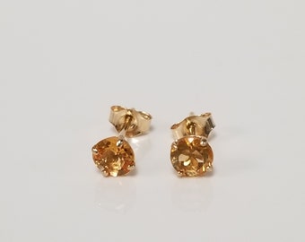 4mm or 5mm Old Stock Estate New 14k Yellow Gold Lemon .50ct to 1ct Natural Citrine Earrings Studs Stud Round Cut G338