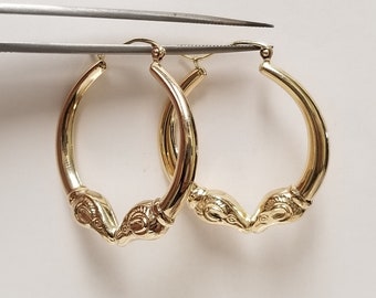 1 3/8" Estate New 14k Yellow Gold Medium LA Rams Horn Hoops Earrings Design G492