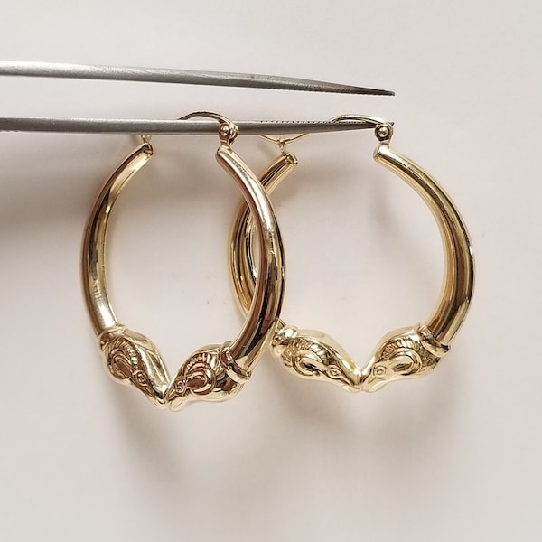 1 3/8" Estate New 14k Yellow Gold Medium LA Rams Horn Hoops Earrings Design G492