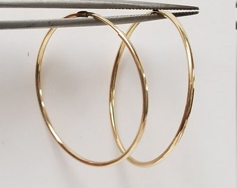 1.25&quot; 30mm Estate 14k Yellow Gold Medium Large 1mm Endless Hoops Earrings Hoop G355