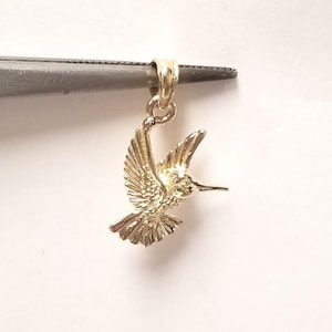 1" Estate 14k Yellow or White Gold Hummingbird Flower Pendant Charm G497