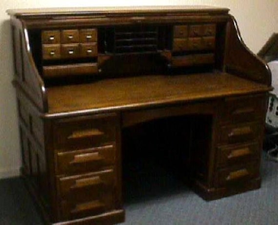 Estate Antique 1900 S Raised Panel Tiger Oak Roll Top Gunn Etsy