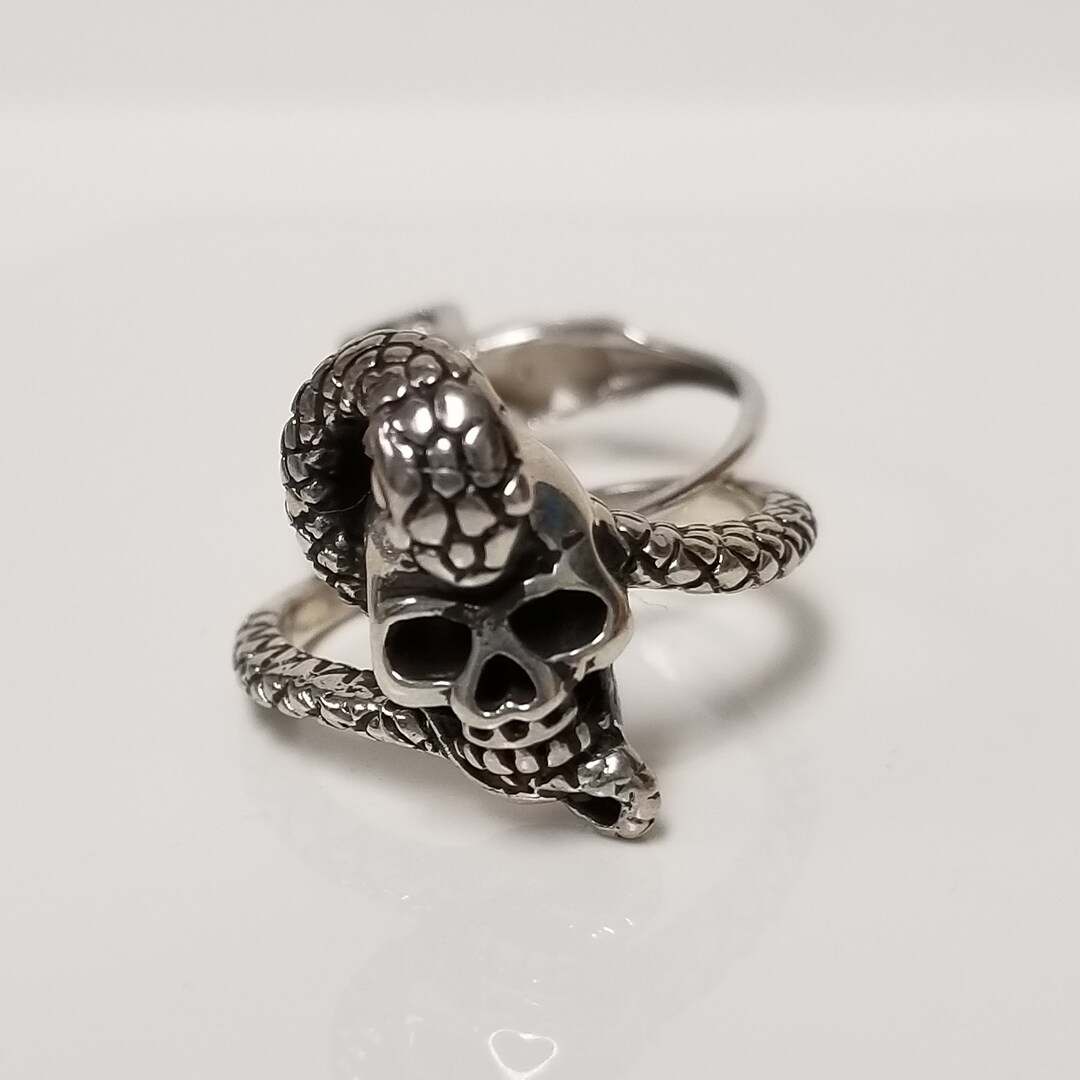 Skull Rattler Size 6 7 8 9 10 Cobra Rattler Diamond Back Sterling Silver 925 Skull ...