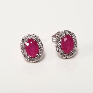 Sale 3/8" Estate New 10k White Gold Natural Oval 1ct Ruby .15ct Diamond Earrings Studs Stud Anniversary Birthday Red BC44