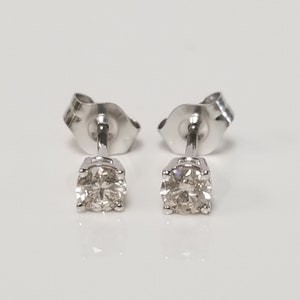 3mm Estate New 14k White Gold Natural .20ct Champagne Diamond Studs Earrings Anniversary Birthday .15ct .25ct BC17