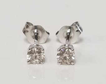 3mm Estate New 14k White Gold Natural .20ct Champagne Diamond Studs Earrings Anniversary Birthday .15ct .25ct BC17