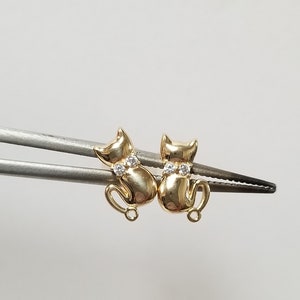 Sale 1/4" Estate New 14k Yellow Gold Cat Felix Cz Diamond Studs Earrings G147