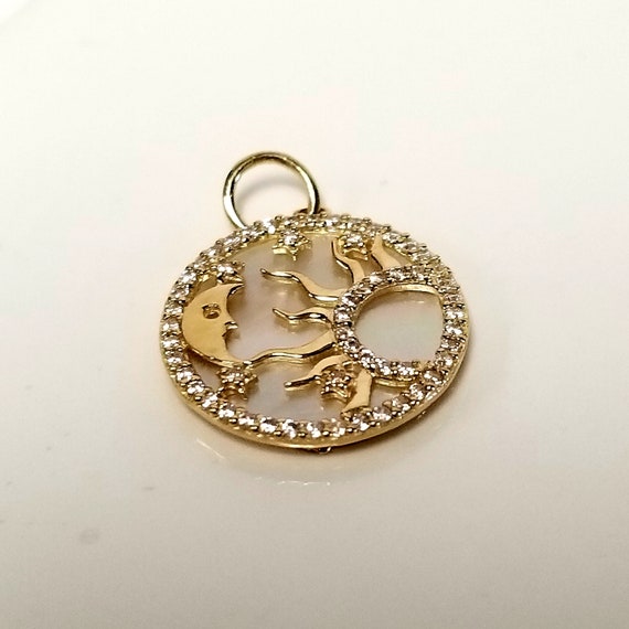 10k Yellow Gold Clear CZ Moon and Stars Charm Pendant 10k Yellow Gold Clear CZ Moon and Stars Charm Pendant