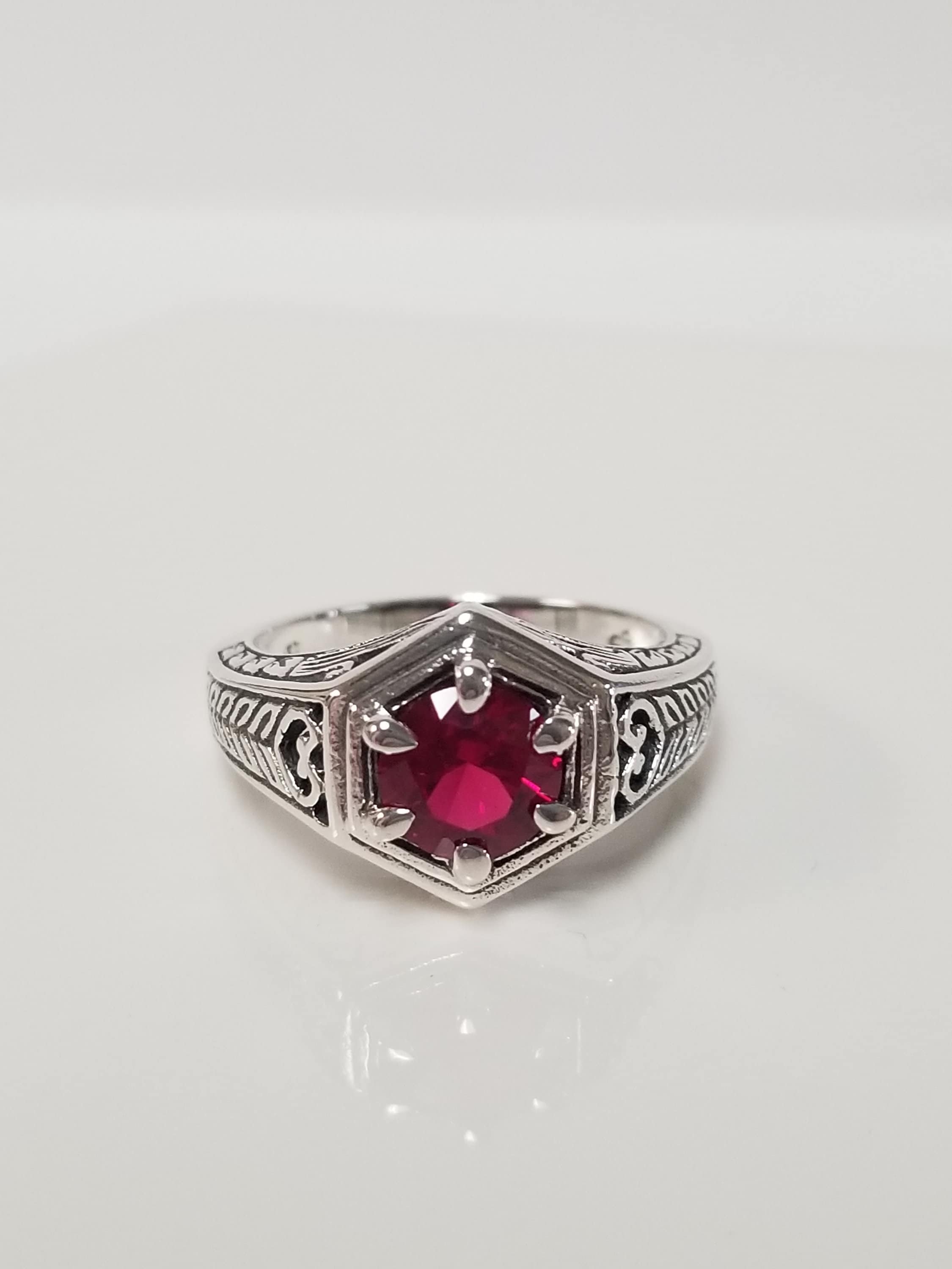 Estate Silver Sterling 925 Natural Created .50ct Ruby Filigree