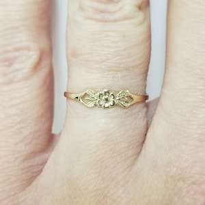 14K Größe 2 3 4 5 6 Nachlass Vintage 14k Gelbgold Blume Viktorian Midi Pinky Baby-Ring Taufe Detaillierte Band G12