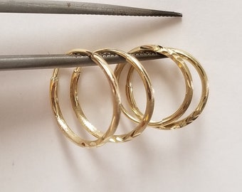 12mm 14mm Estate New 14k Yellow Gold Small Medium 1mm Diamond Cut Endless Hoops Earrings Hoop Pair Set G503