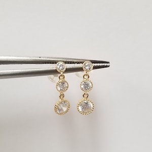 5/8&quot; Estate New 10k Yellow Gold .30ct CZ Diamond Earrings Dangle Round Drops Stunning G328