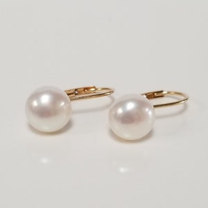 5/8" Estate 14k Yellow Gold Natural Button Pearl 7mm Lever Back Studs Earrings Stud 1" GE41-3