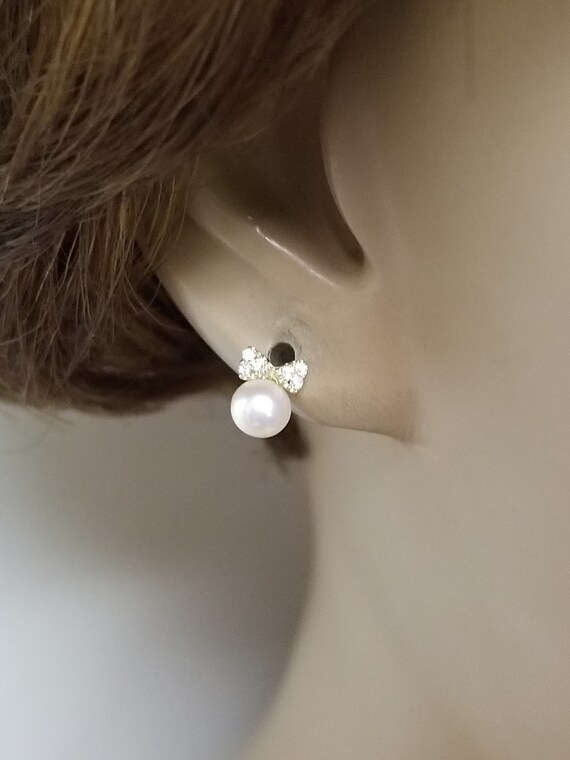 7mm Estate 14k Yellow Gold Natural 5mm Pearl With Cz .05ct