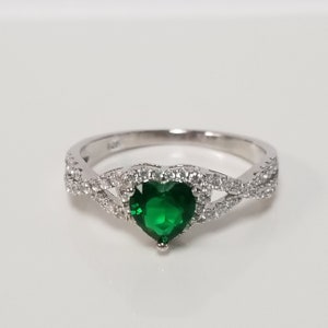 Size 6 7 8 9 Estate Silver Sterling 925 Heart Emerald Cz Diamonds Princess Ring S300-1