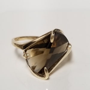 RESERVED Not for Sale 3.69 Grams Size 8 Estate 10k Yellow Gold Designer Strellman Natural 5ct Smoky Quartz Lighthouse Lens Ring DJ30-03