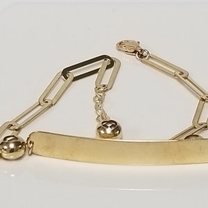 Sale 7&quot; or 8&quot; Estate 10k Yellow Gold Heart Ball Diamond Initial Love Paperclip Monogram 6mm Cz Diamond Bracelet EW1