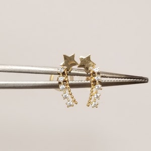 1/2" Estate New 14k Yellow Gold Created .25ct Star Moon CZ Earrings Curve Studs G553