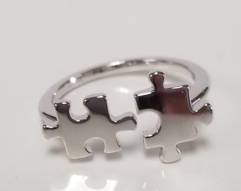 Estate Sterling Silver 925 Jigsaw Puzzle Adjustable Ring Band SW4-4