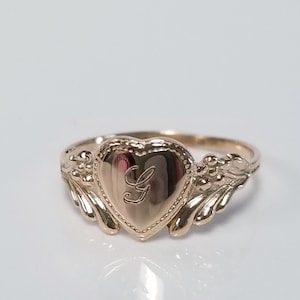 Size 3 G Sale Estate 14k Yellow Gold Monogram Cursive G Initial Capital Heart Midi Victorian Antique Style Ring BR01-28G
