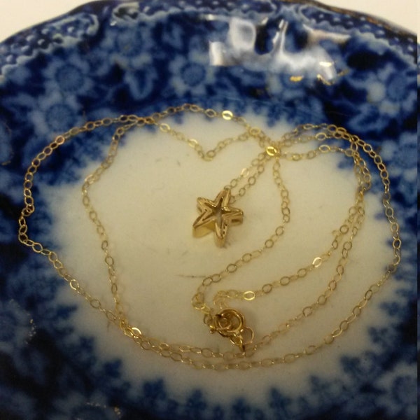 16" Estate 10k Yellow Gold Necklace Chain With Star Diamond Cut Pendant .80mm Link Charm 17" 18" W247