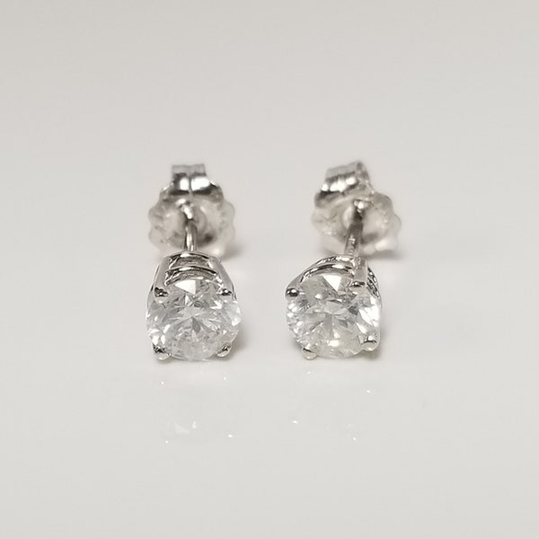 SI2 H 4.3mm Estate 14k White Gold .60ct Diamond Studs Earrings .50ct GS1389-01