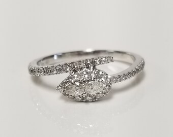 Sale Size 7 Estate 10k White Gold Snake Natural .50ct Diamond Pear Round Cobra Rattler King Ring Band Stunning BC152