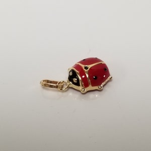Colgante con dije de mariquita y escarabajo rojo y negro esmaltado en oro amarillo de 14 k de 5/8" G569
