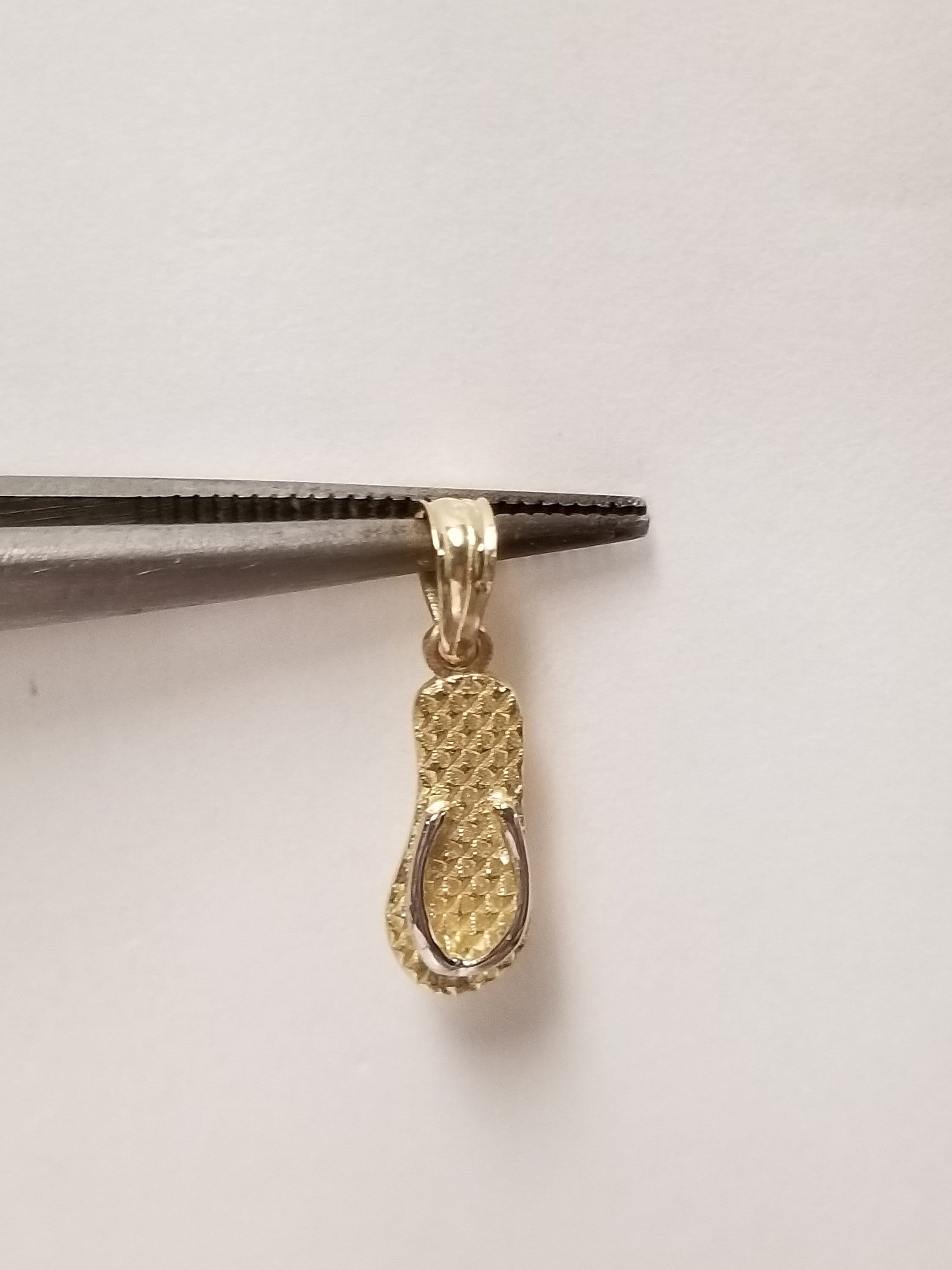 10K Yellow Gold Flip Flop Charm Pendant Necklace - Beach-Themed Jewelry, Hand-Polished, Made In USA