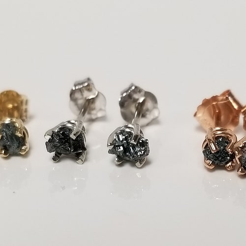 Sale 3.5mm shops 14k Yellow White or Rose Gold Natural Black .35ct Rough Diamond Studs Unearth Mined Earrings Nature GE74