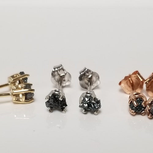 Sale 3.5mm shops 14k Yellow White or Rose Gold Natural Black .35ct Rough Diamond Studs Unearth Mined Earrings Nature GE74