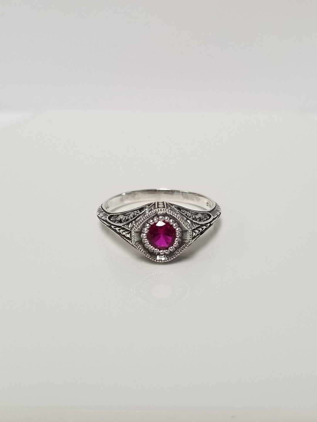 Size 6 7 8 Estate Silver Sterling 925 Created Red .25ct Ruby