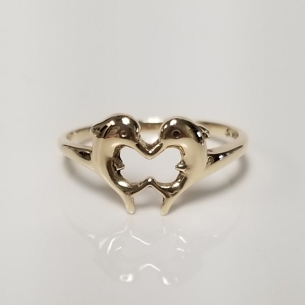 Sale Ring Size 4 Estate 10k Yellow Gold Dolphin Kissing Midi Pinky Ring Band Ocean Jumping GS30-03