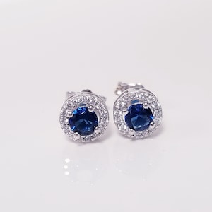 7mm Estate Sterling Silver 925 Created .50ct Sapphire Cz Diamond Earrings Stunning Studs Dangle S105-02