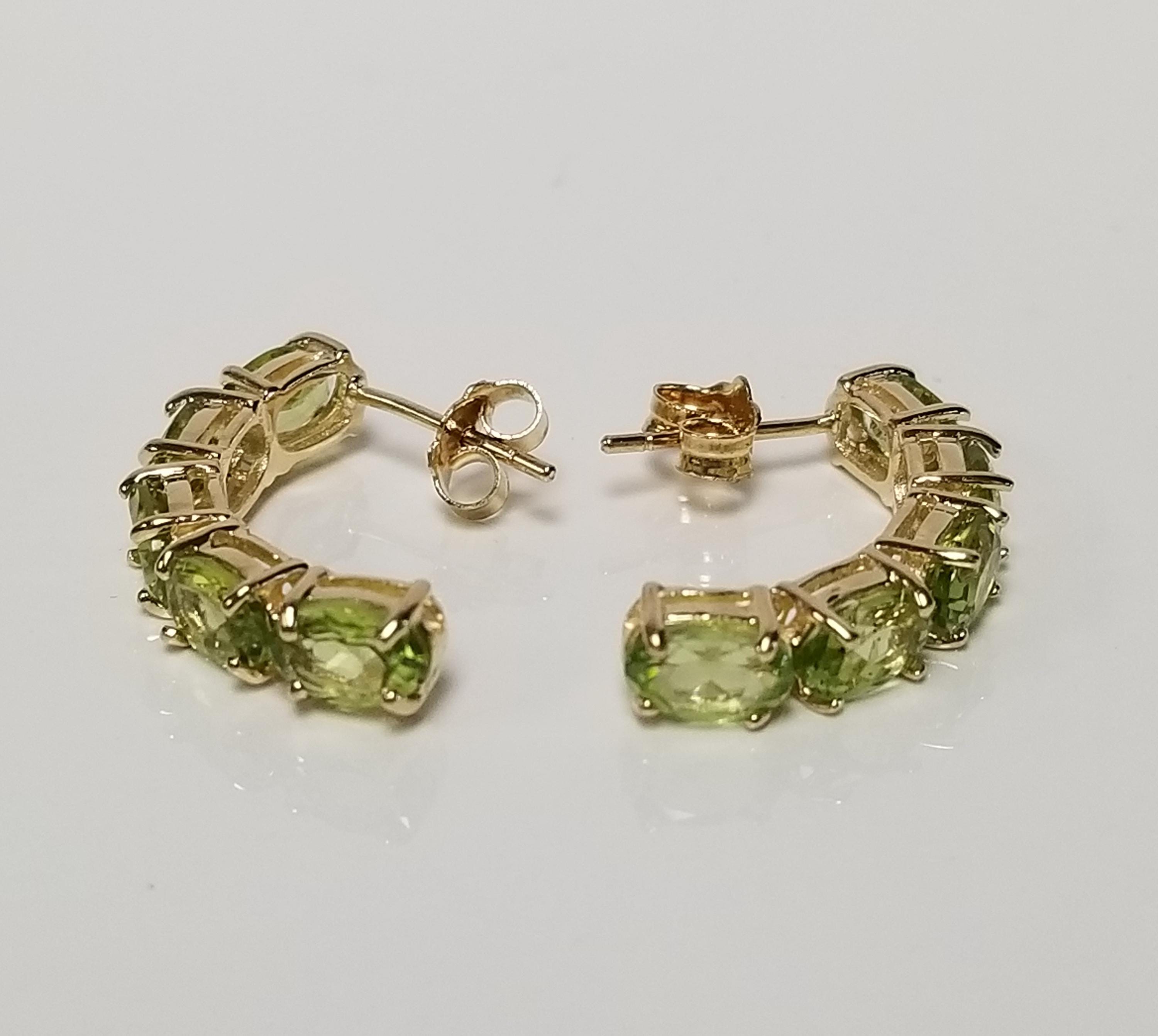 3/4" Estate 14k Yellow Gold Hoops Natural 6ct Peridot Earrings 1ct 2ct 3ct 4ct Oval Gem GE297-1