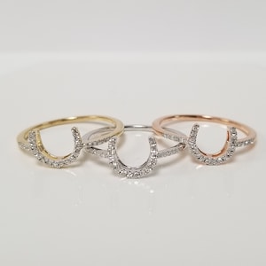 CHOICE Size 7 Estate 14k Yellow White Rose Gold .10ct Diamond Horseshoe Ring Band Cowgirl Pinky BC63