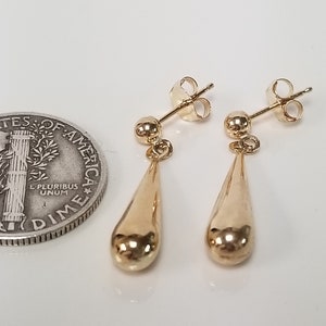 7/8&quot; New 14k Yellow Gold Rain or Tear Drops Dangle Ball Earrings G35