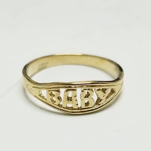Size 1.5 3 4 5 or 6 Estate 14k Yellow Gold Spelled Baby Ring Block Cursive Letters Midi G277
