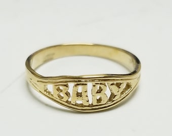 Size 1.5 3 4 5 or 6 Estate 14k Yellow Gold Spelled Baby Ring Block Cursive Letters Midi G277