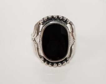 Size 7 8 10 Estate Silver Sterling 925 Black 6cts Onyx Ring Band Southwestern Navajo Style R69