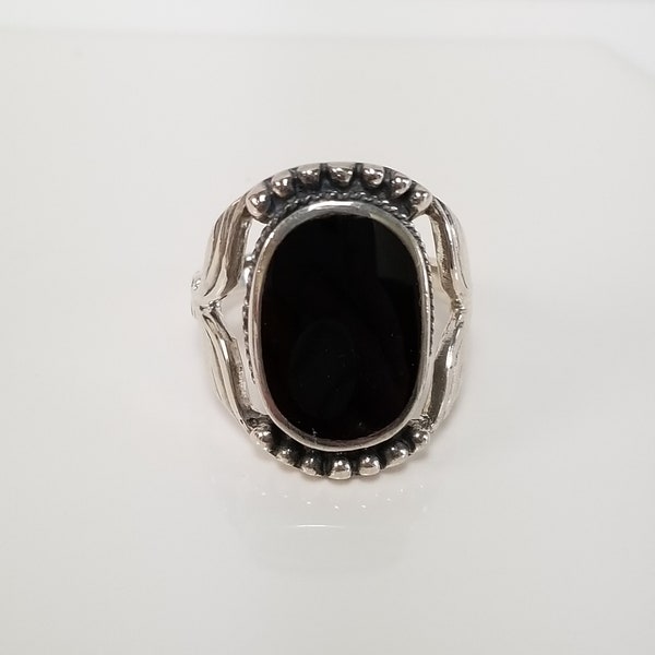 Size 7 8 10 Estate Silver Sterling 925 Black 6cts Onyx Ring Band Southwestern Navajo Style R69