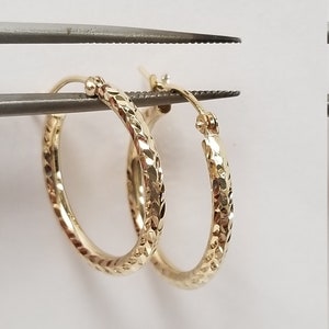 CHOICE 7/8" Estate New 10k Yellow or White Gold Medium 2mm Diamond Cut Hoops Earrings Wheat Design G354