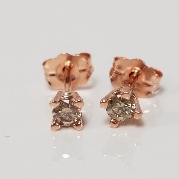 2.5mm Estate New 14k Rose Gold .15ct Diamond Studs Stud Wedding Champagne .10ct .20ct GE71